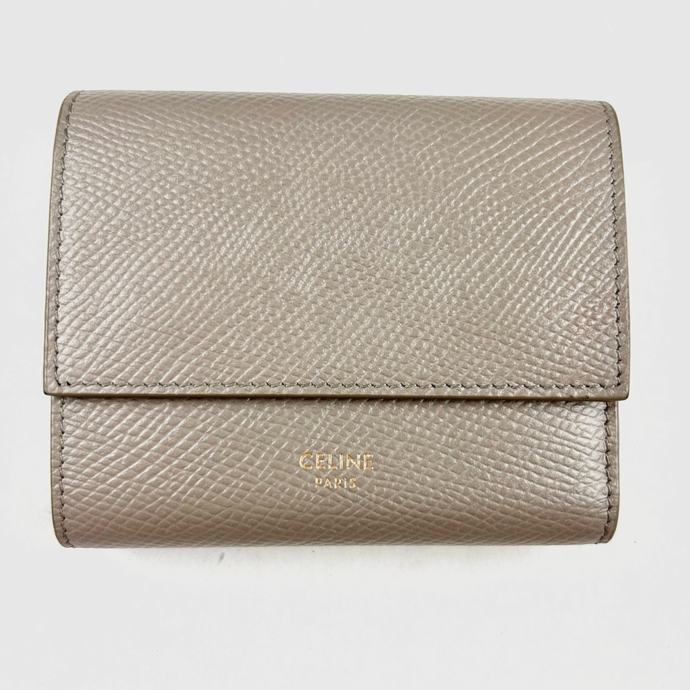 Celine Small Pebble Colored Trifold Wallet with Grained Calfskin
